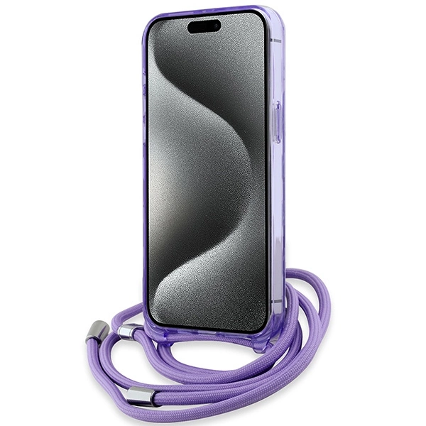 Karl Lagerfeld IML per petį nešiojamas monogramos Karl & Choupette galvos MagSafe dėklas iPhone 15 Pro - violetinis - Image 4