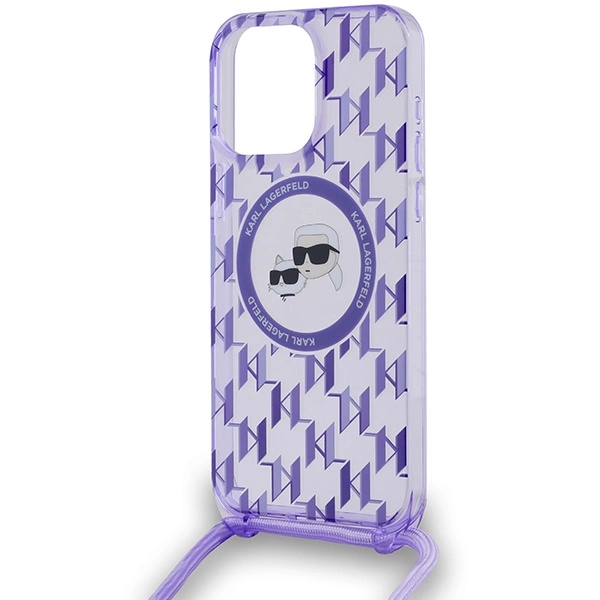 Karl Lagerfeld IML per petį nešiojamas monogramos Karl & Choupette galvos MagSafe dėklas iPhone 15 Pro - violetinis - Image 5