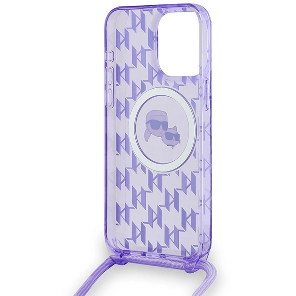 Karl Lagerfeld IML per petį nešiojamas monogramos Karl & Choupette galvos MagSafe dėklas iPhone 15 Pro - violetinis - Image 6