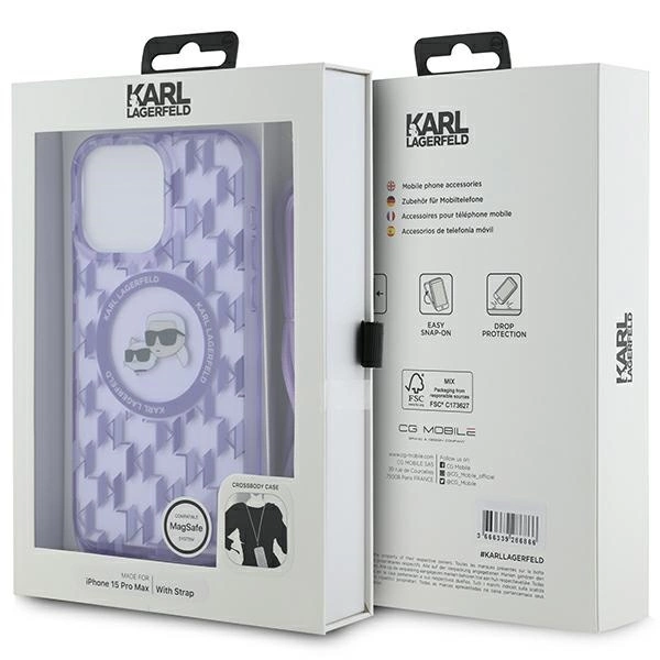 Karl Lagerfeld IML per petį nešiojamas monogramos Karl & Choupette galvos MagSafe dėklas iPhone 15 Pro - violetinis - Image 7