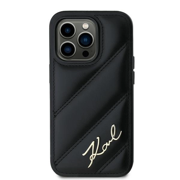Karl Lagerfeld įstrižai siūtas raštuotas dėklas iPhone 14 Pro - juodas - Image 2