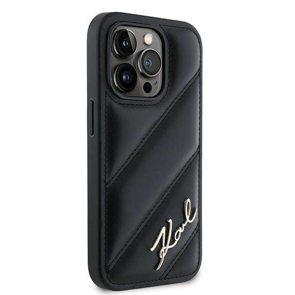 Karl Lagerfeld įstrižai siūtas raštuotas dėklas iPhone 14 Pro - juodas - Image 4