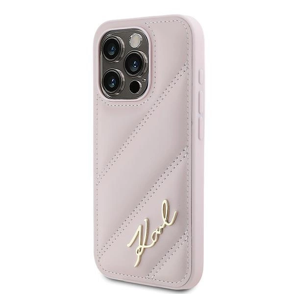 Karl Lagerfeld įstrižai siūtas raštuotas dėklas iPhone 15 Pro - rožinis - Image 2