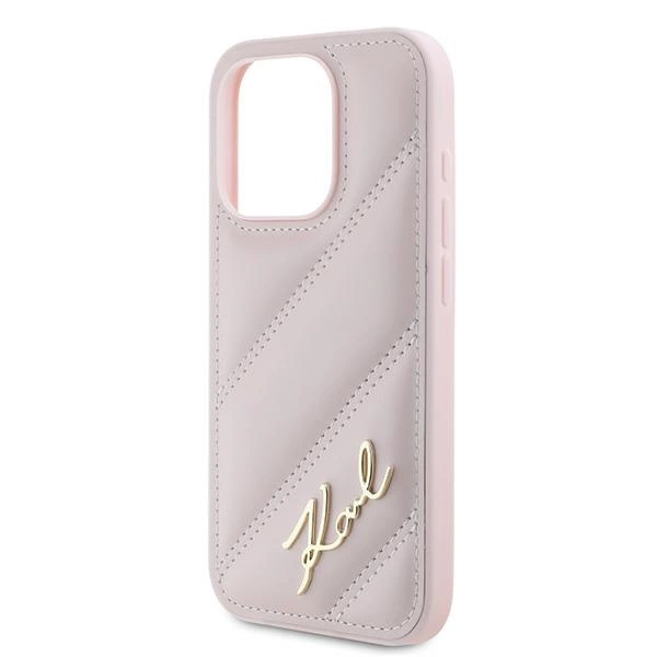 Karl Lagerfeld įstrižai siūtas raštuotas dėklas iPhone 15 Pro - rožinis - Image 6