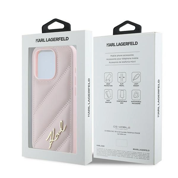 Karl Lagerfeld įstrižai siūtas raštuotas dėklas iPhone 15 Pro - rožinis - Image 8