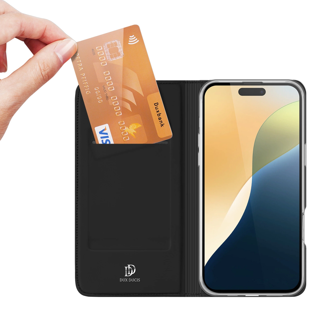 Dux Ducis Skin Pro dėklas iPhone 16 Plus su atverčiamu dangteliu ir kortelių skyriumi – juodas - Image 3