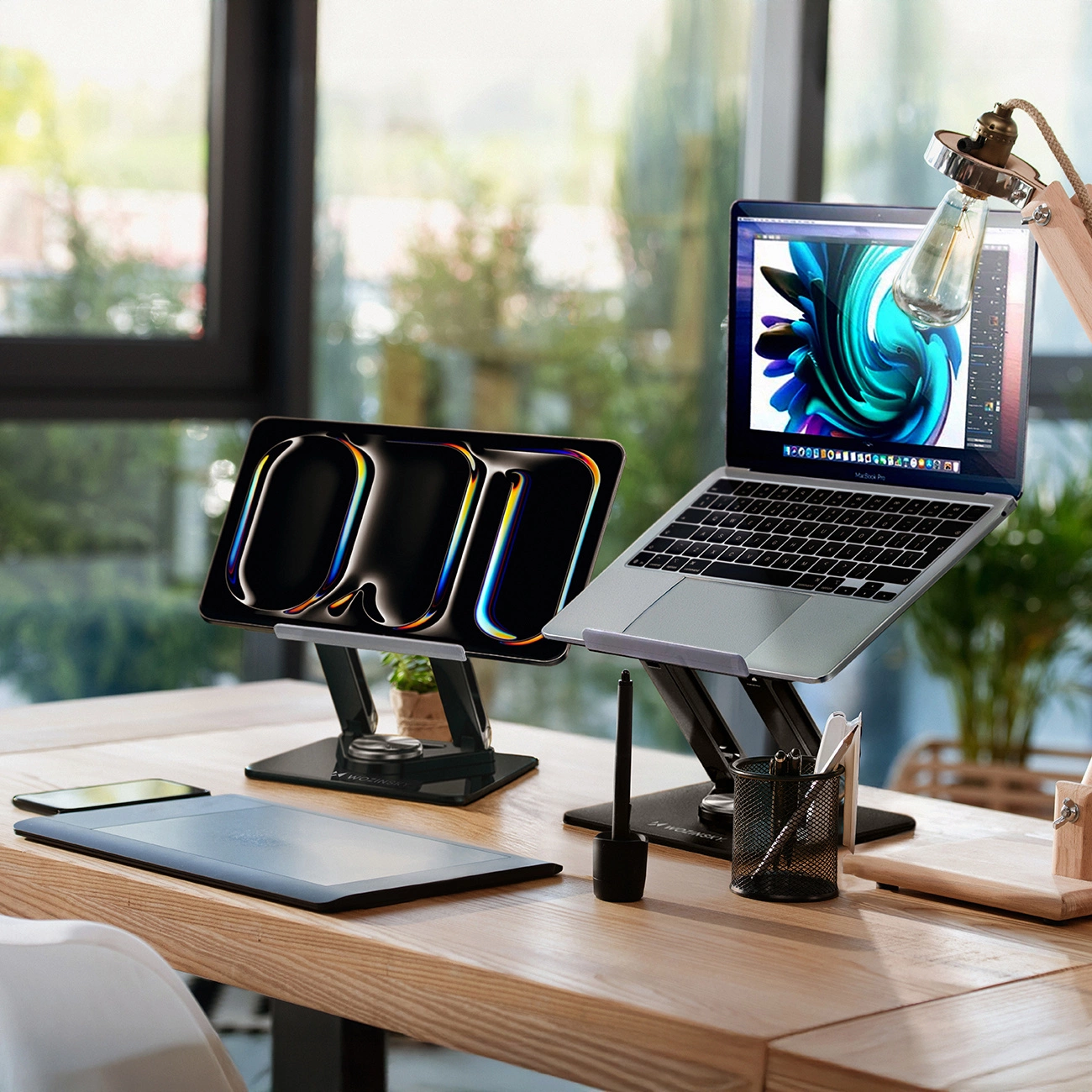Wozinsky WRS-CPY84SB 360 aliuminio nešiojamųjų kompiuterių stovas + nemokamas išmaniojo telefono stovas – juodas - Image 15