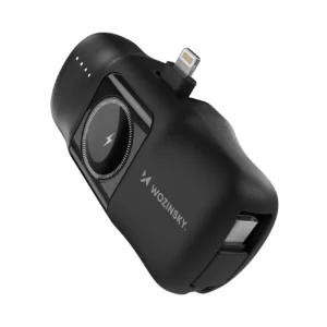 Wozinsky WF16-YLS 5000mAh 15W Lightning Mini Power Bank with Built-in USB-C Cable and Apple Watch Charger - Black