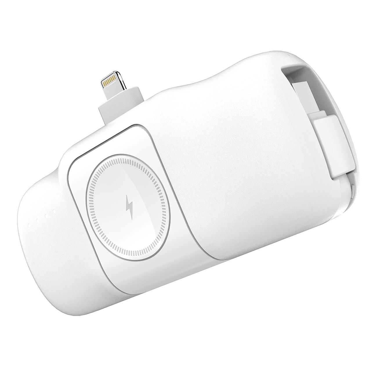 Wozinsky WF16-YLS 5000 mAh 15 W Lightning mini išorinė baterija su integruotu USB-C kabeliu ir Apple Watch įkrovikliu – balta - Image 3