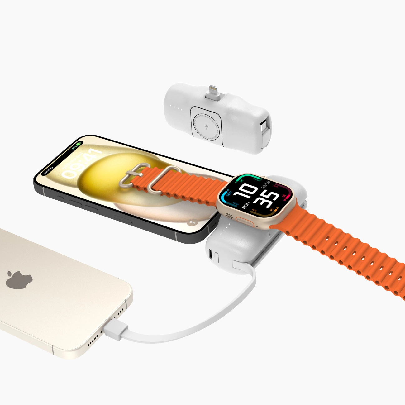 Wozinsky WF16-YLS 5000 mAh 15 W Lightning mini išorinė baterija su integruotu USB-C kabeliu ir Apple Watch įkrovikliu – balta - Image 11