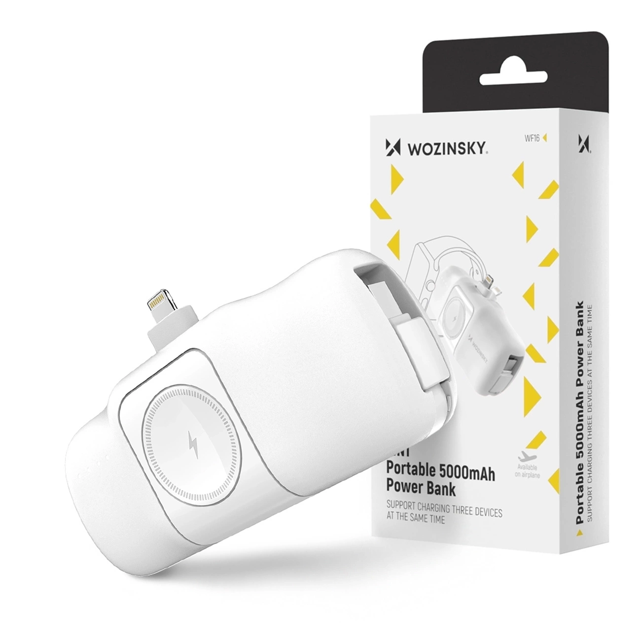 Wozinsky WF16-YLS 5000 mAh 15 W Lightning mini išorinė baterija su integruotu USB-C kabeliu ir Apple Watch įkrovikliu – balta - Image 13