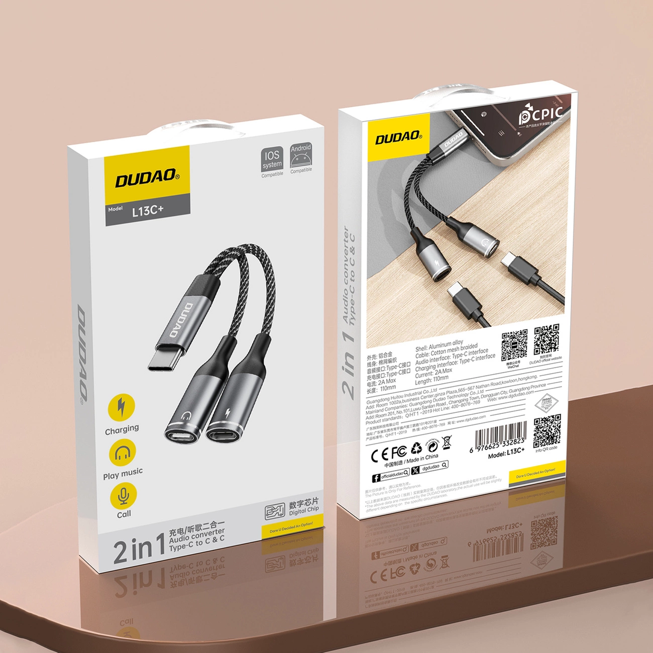 Dudao L13C+ 2in1 USB-C adapteris – pilkas - Image 11