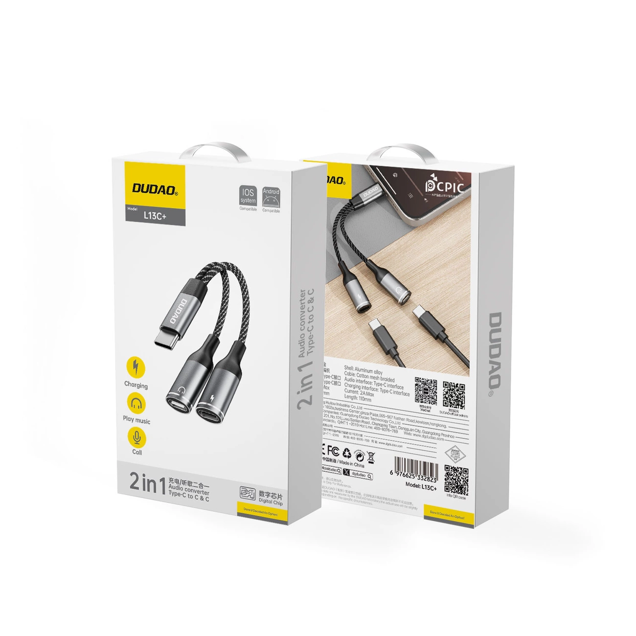 Dudao L13C+ 2in1 USB-C adapteris – pilkas - Image 2