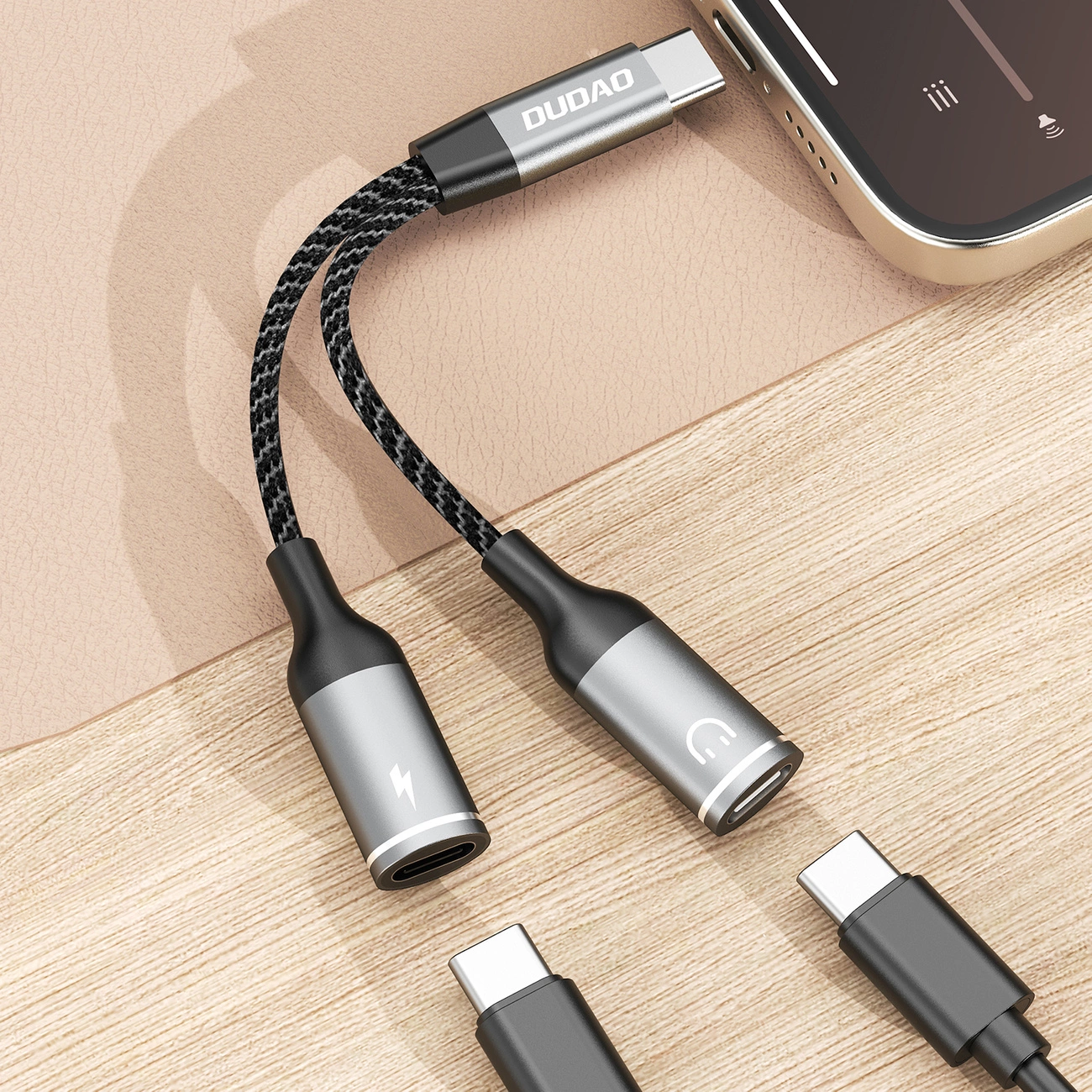 Dudao L13C+ 2in1 USB-C adapteris – pilkas - Image 3