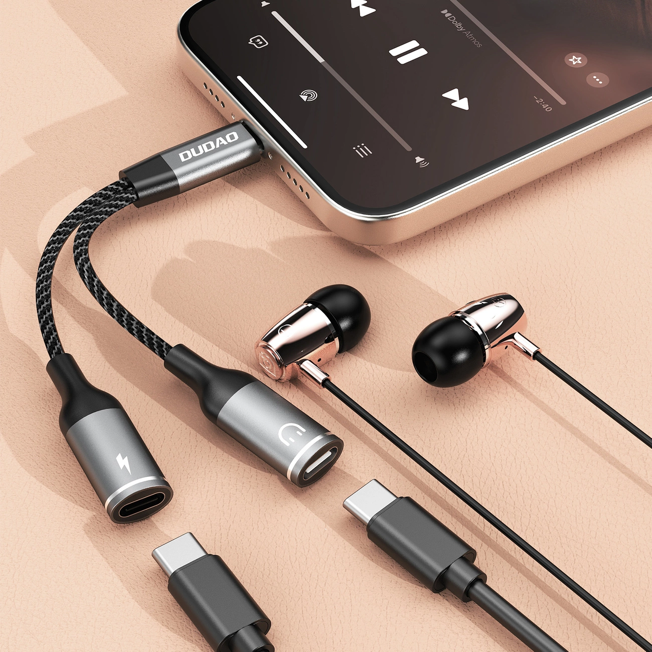 Dudao L13C+ 2in1 USB-C adapteris – pilkas - Image 5