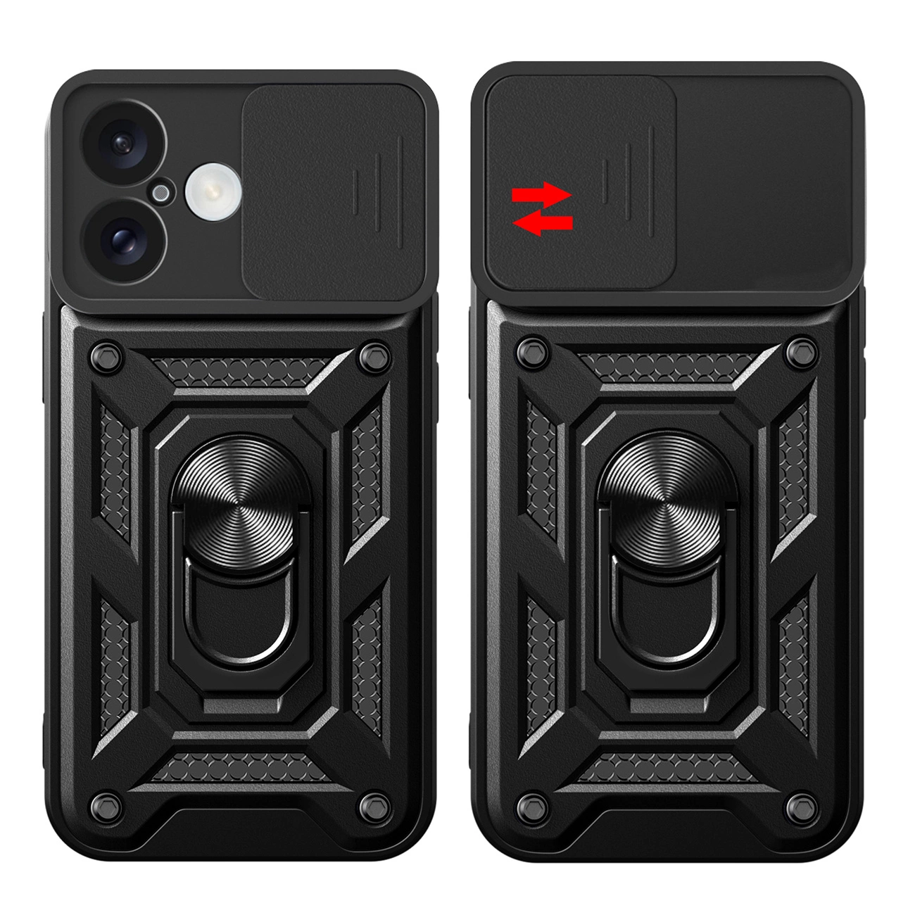 Hybrid Armor Camshield iPhone 16 šarvuotas dėklas su kameros dangteliu ir stovu – juodas - Image 9