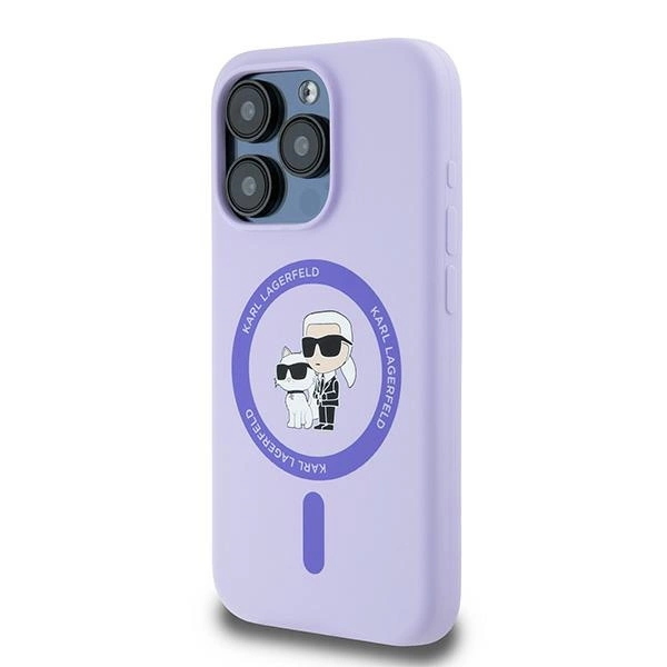Karl Lagerfeld silikoninis Karl & Choupette galvų žiedas MagSafe iPhone 15 Pro dėklas – violetinis - Image 2