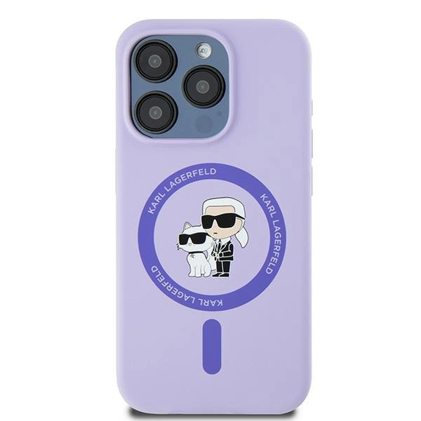 Karl Lagerfeld silikoninis Karl & Choupette galvų žiedas MagSafe iPhone 15 Pro dėklas – violetinis - Image 3