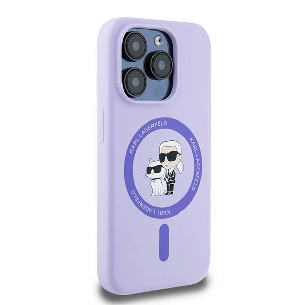 Karl Lagerfeld silikoninis Karl & Choupette galvų žiedas MagSafe iPhone 15 Pro dėklas – violetinis - Image 4