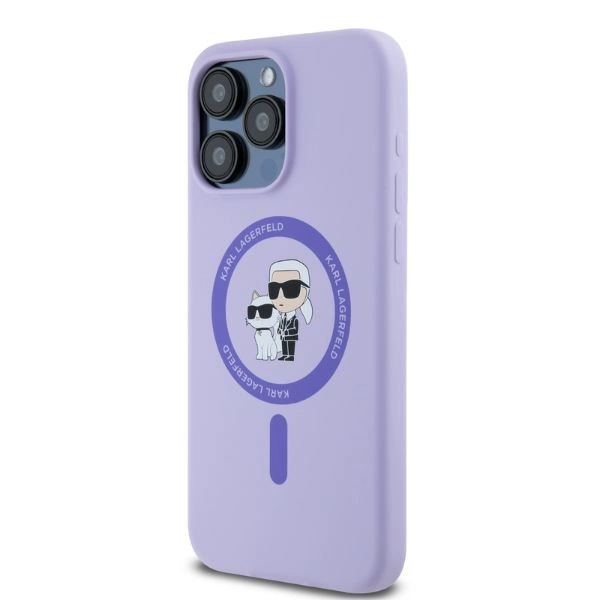 Karl Lagerfeld silikoninis Karl & Choupette galvų žiedas MagSafe iPhone 15 Pro Max dėklas – violetinis - Image 2