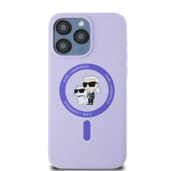 Karl Lagerfeld silikoninis Karl & Choupette galvų žiedas MagSafe iPhone 15 Pro Max dėklas – violetinis - Image 3