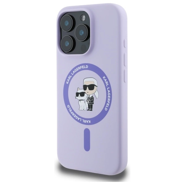 Karl Lagerfeld silikoninis Karl & Choupette galvų žiedas MagSafe iPhone 16 Pro dėklas – violetinis - Image 2