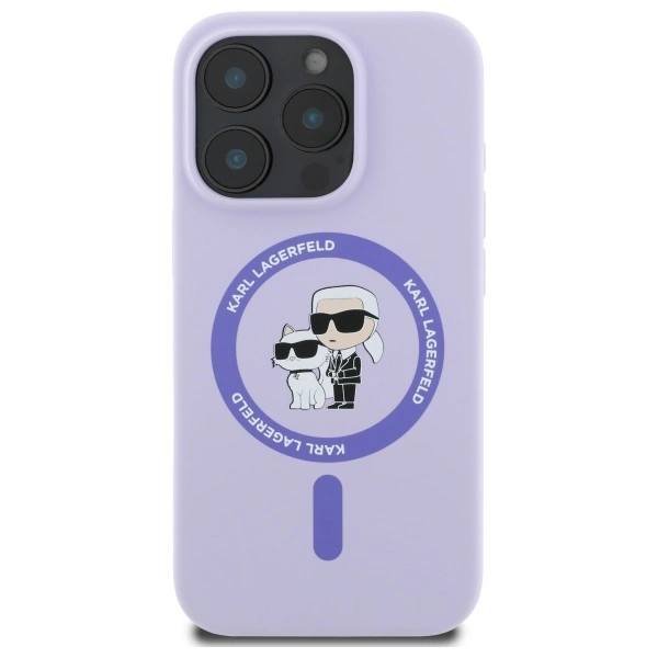 Karl Lagerfeld silikoninis Karl & Choupette galvų žiedas MagSafe iPhone 16 Pro dėklas – violetinis - Image 3