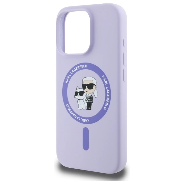 Karl Lagerfeld silikoninis Karl & Choupette galvų žiedas MagSafe iPhone 16 Pro dėklas – violetinis - Image 6