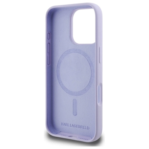Karl Lagerfeld silikoninis Karl & Choupette galvų žiedas MagSafe iPhone 16 Pro dėklas – violetinis - Image 7