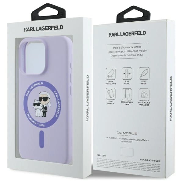 Karl Lagerfeld silikoninis Karl & Choupette galvų žiedas MagSafe iPhone 16 Pro dėklas – violetinis - Image 8