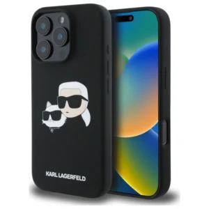 Karl Lagerfeld Silicone Case Heads Print MagSafe for iPhone 16 Pro - Black