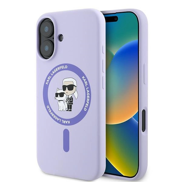 Karl Lagerfeld Silicone Karl&Choupette Heads Ring MagSafe Case for iPhone 16 Plus - Purple