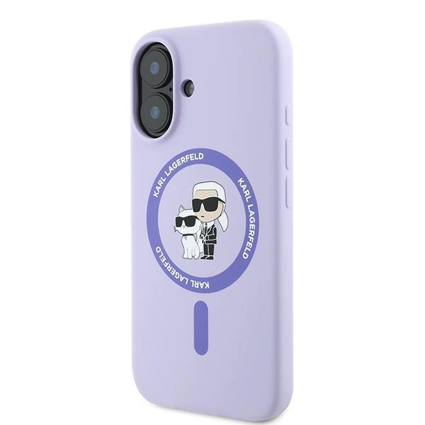 Karl Lagerfeld silikoninis Karl & Choupette galvų žiedas MagSafe iPhone 16 Plus dėklas – violetinis - Image 2