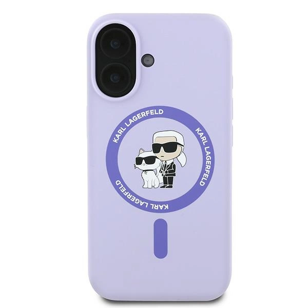 Karl Lagerfeld silikoninis Karl & Choupette galvų žiedas MagSafe iPhone 16 Plus dėklas – violetinis - Image 3