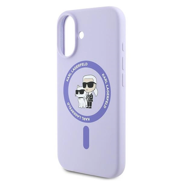 Karl Lagerfeld silikoninis Karl & Choupette galvų žiedas MagSafe iPhone 16 Plus dėklas – violetinis - Image 6