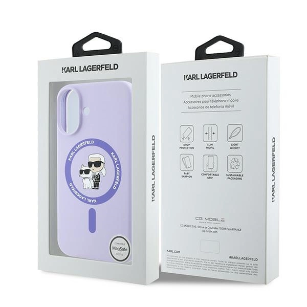 Karl Lagerfeld silikoninis Karl & Choupette galvų žiedas MagSafe iPhone 16 Plus dėklas – violetinis - Image 8