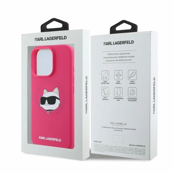Karl Lagerfeld silikoninis Choupette galvos spaudas MagSafe iPhone 16 Pro Max dėklas – fuksija - Image 5