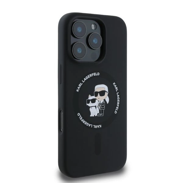 Karl Lagerfeld silikoninis Karl & Choupette galvų žiedas MagSafe iPhone 16 Pro Max dėklas – juodas - Image 2