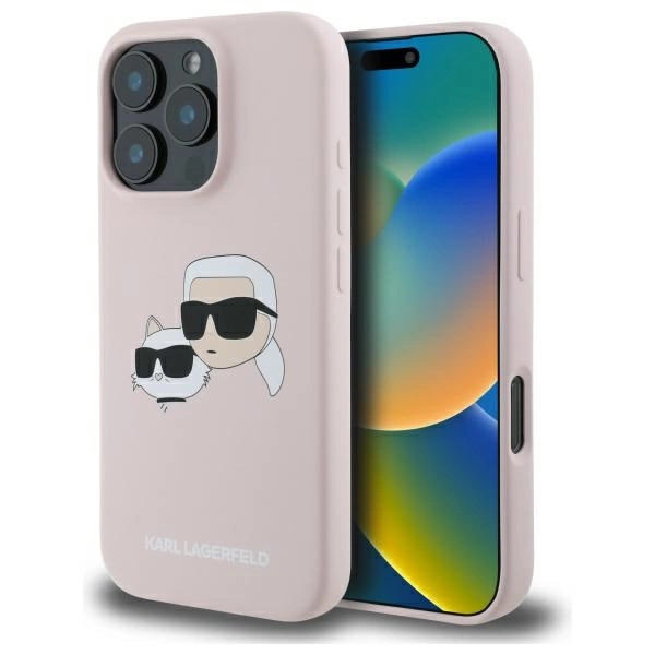 Karl Lagerfeld Silicone Case Heads Print MagSafe for iPhone 16 Pro Max - Pink