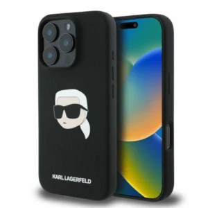 Karl Lagerfeld Silicone Karl Head Print MagSafe Case for iPhone 16 Pro Max - Black
