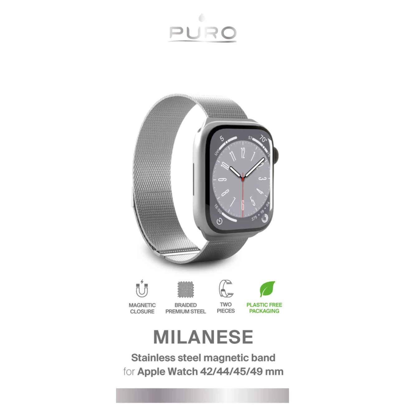 Puro Milanese nerūdijančio plieno dirželis Apple Watch 42 / 44 / 45 / 49 mm – sidabrinis - Image 2