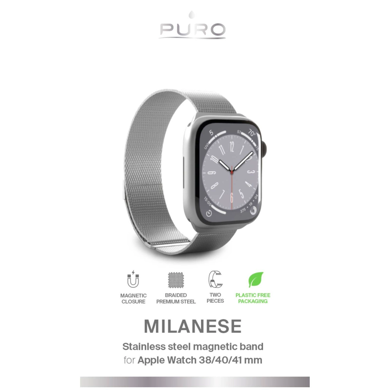 Puro Milanese nerūdijančio plieno dirželis Apple Watch 38 / 40 / 41 mm – sidabrinis - Image 2