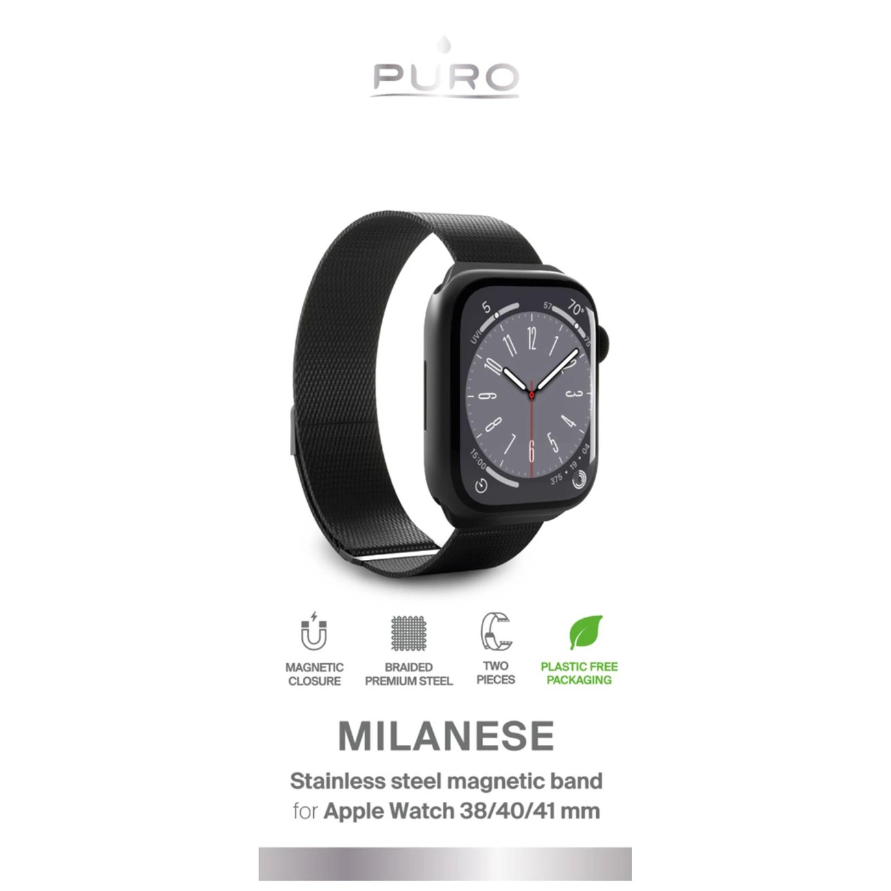 Puro Milanese nerūdijančio plieno dirželis Apple Watch 38 / 40 / 41 mm – juodas - Image 2