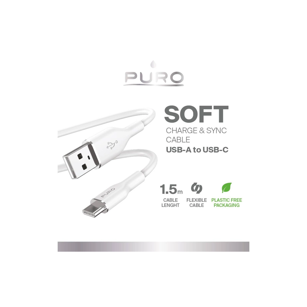 Puro Soft USB-A – USB-C laidas 1,5 m – baltas - Image 2