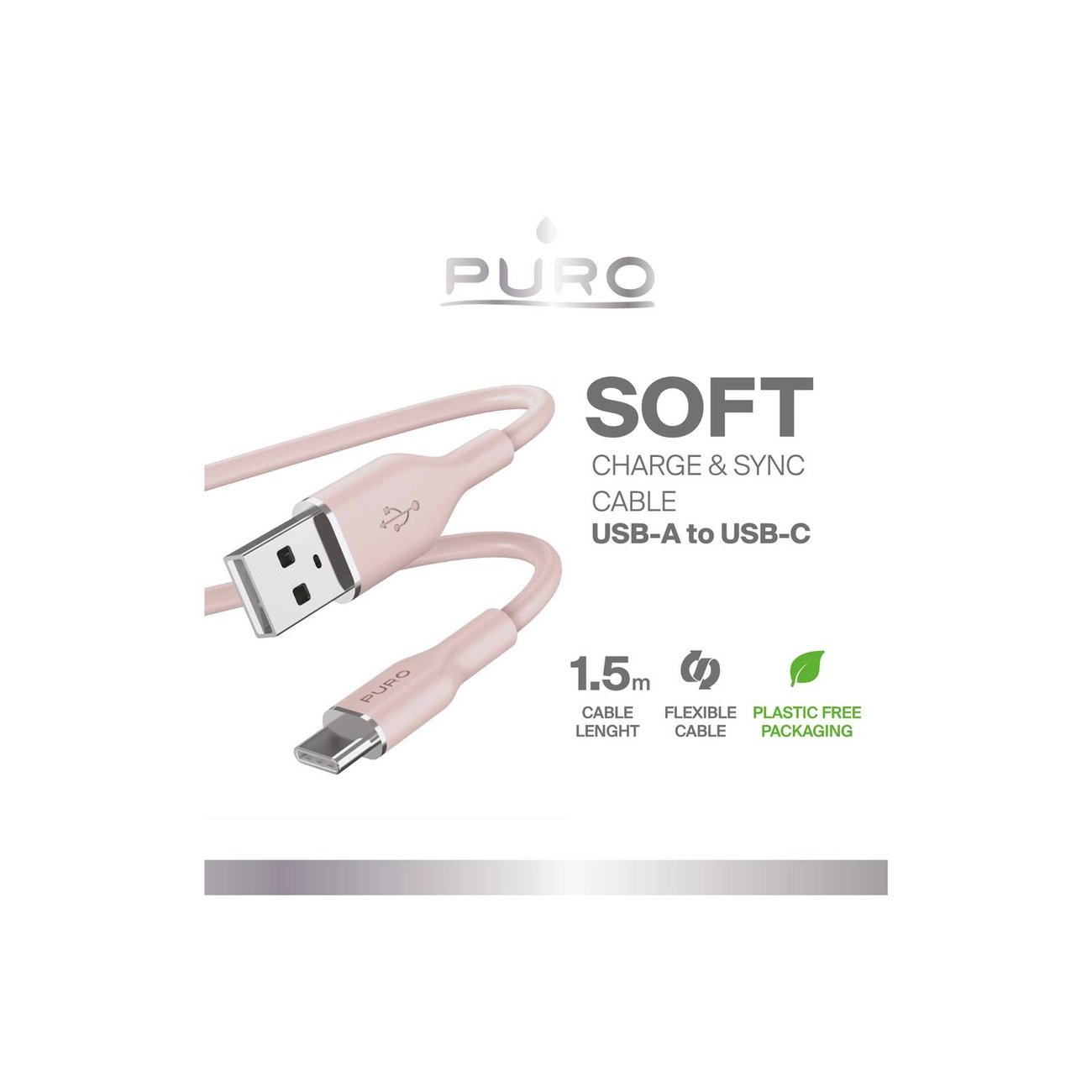 Puro Soft USB-A – USB-C laidas 1,5 m – rožinis - Image 2