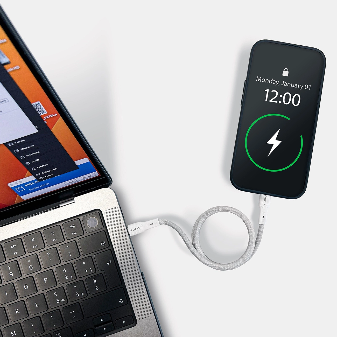 Puro Magnetic USB-C – USB-C 60W USB 3.2 (20 Gbps) 1 m magnetinis laidas – baltas - Image 5