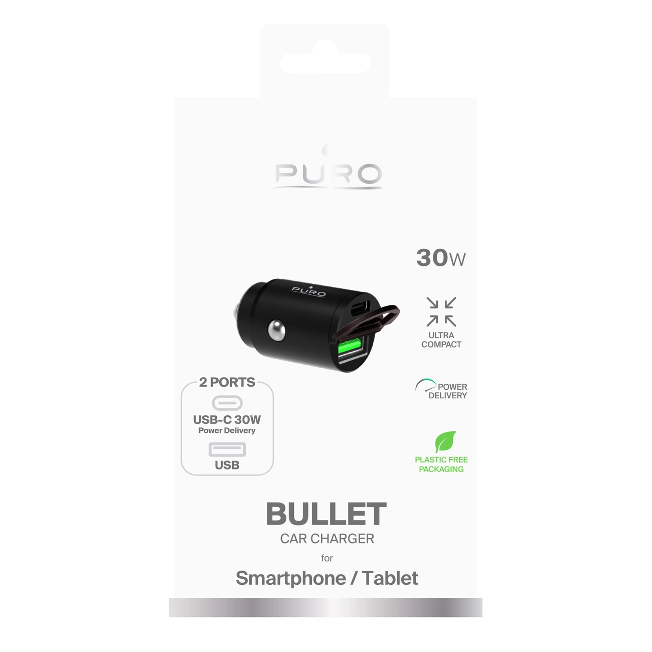Puro Mini 30W Power Delivery USB-C USB-A automobilinis įkroviklis – juodas - Image 2