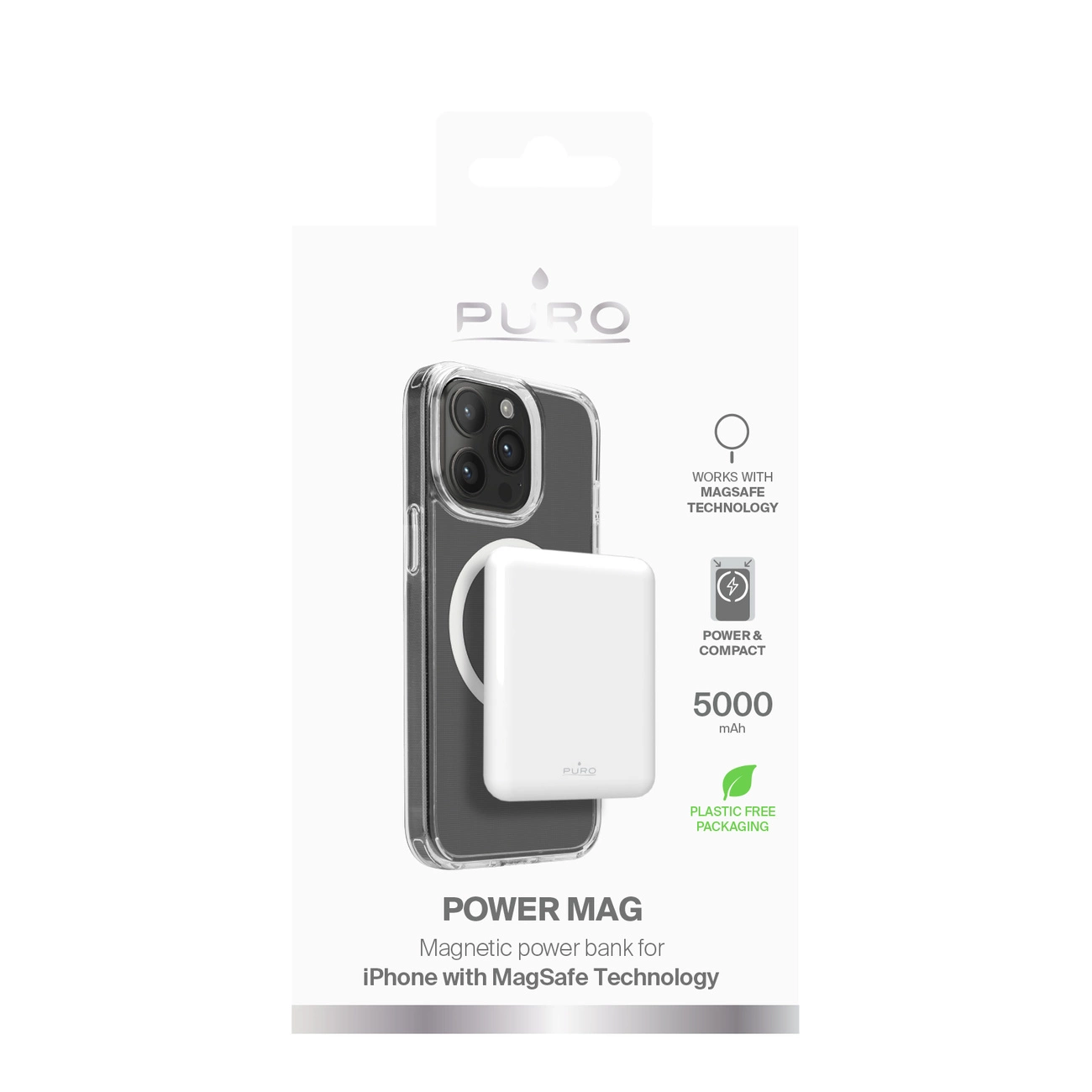 Puro Power Mag 5000 mAh powerbank su MagSafe USB-C - baltas - Image 2