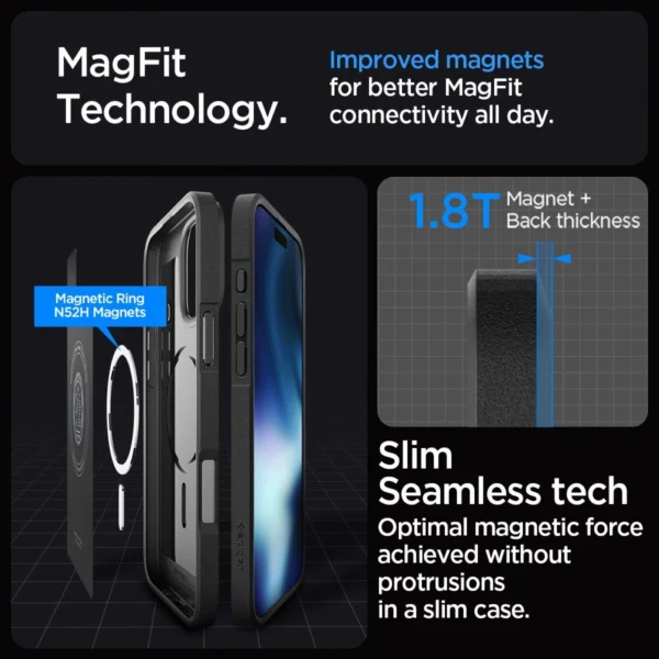 Spigen Core Armor Mag dėklas su MagSafe iPhone 16 Pro - matinė juoda - Image 9
