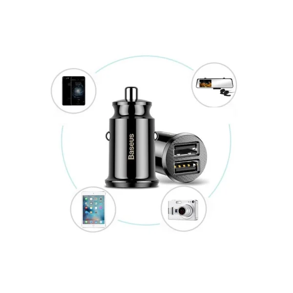 Baseus Grain automobilinis kroviklis CCALL-ML01 mini 2x USB-A 3.1A – juoda - Image 10